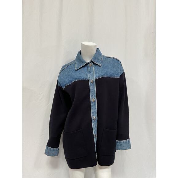 Sandro 'Mixed Media' Blue Jacket Size 1 - Picture 2 of 5